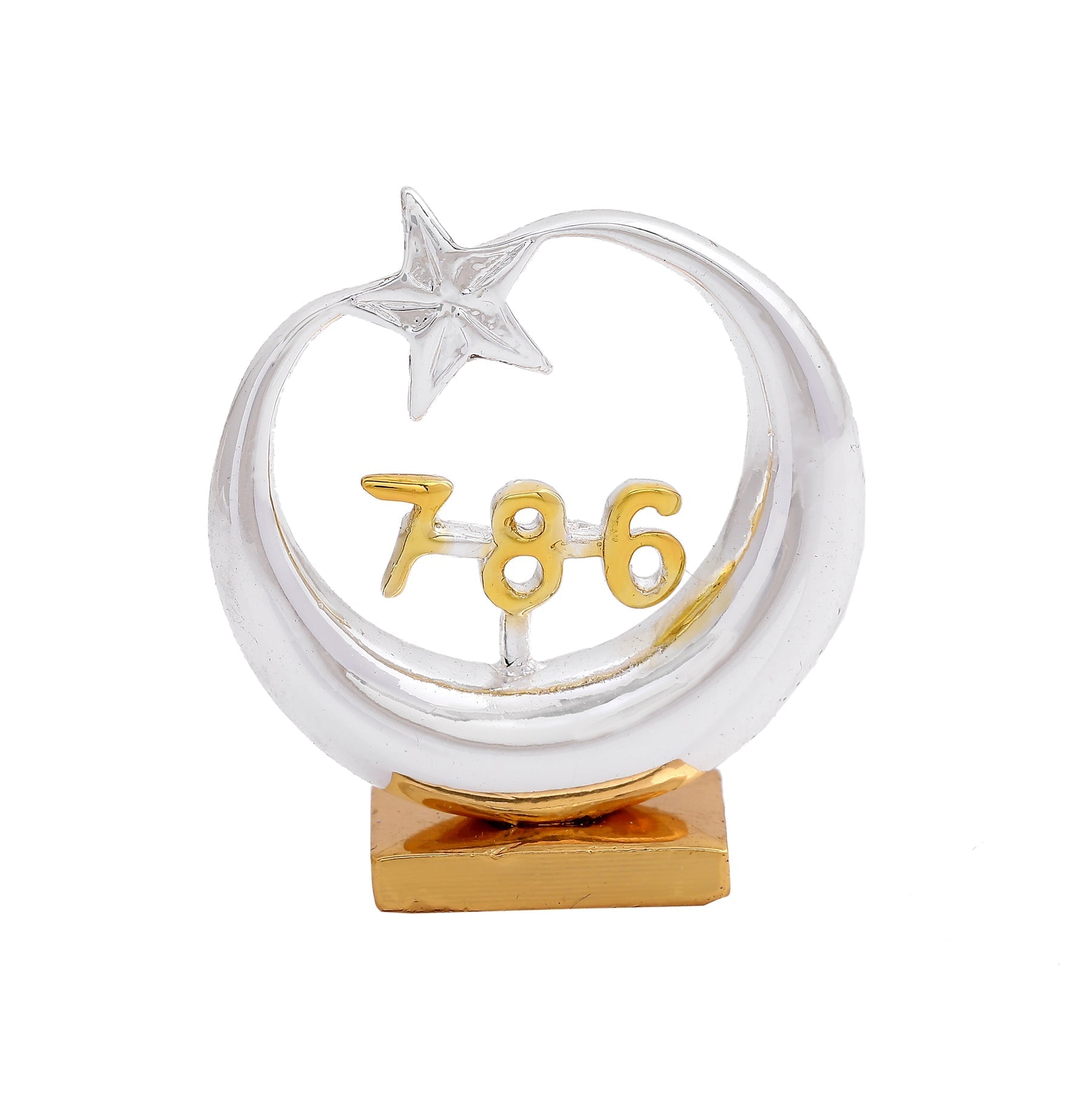 Estele Gold-Polished Spiritual 786 Chand Taara Idol for Home Decorative/ Car Dashboard 