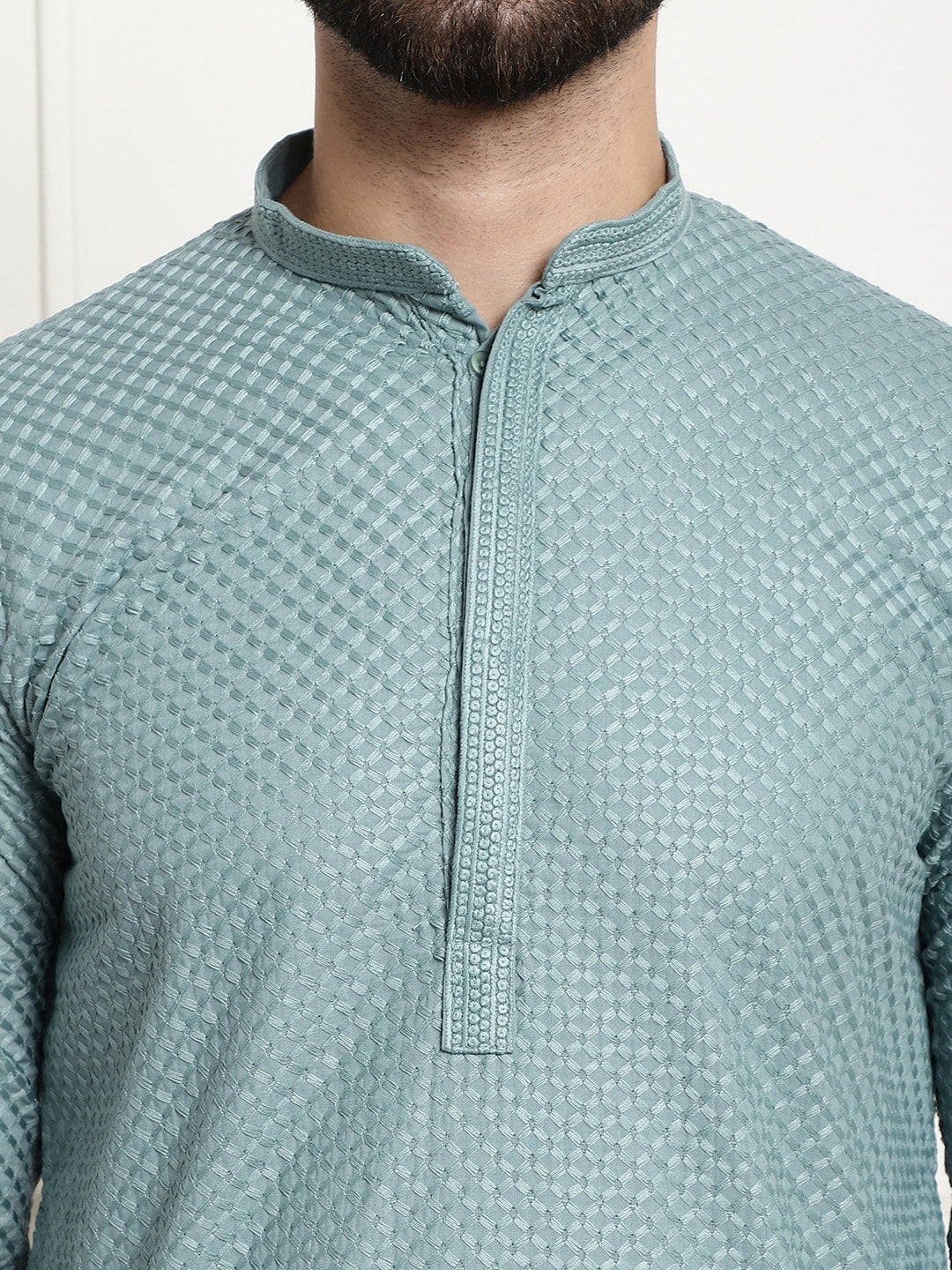 Sojanya Woven Design Mandarin Collar Straight Cotton Kurta 
