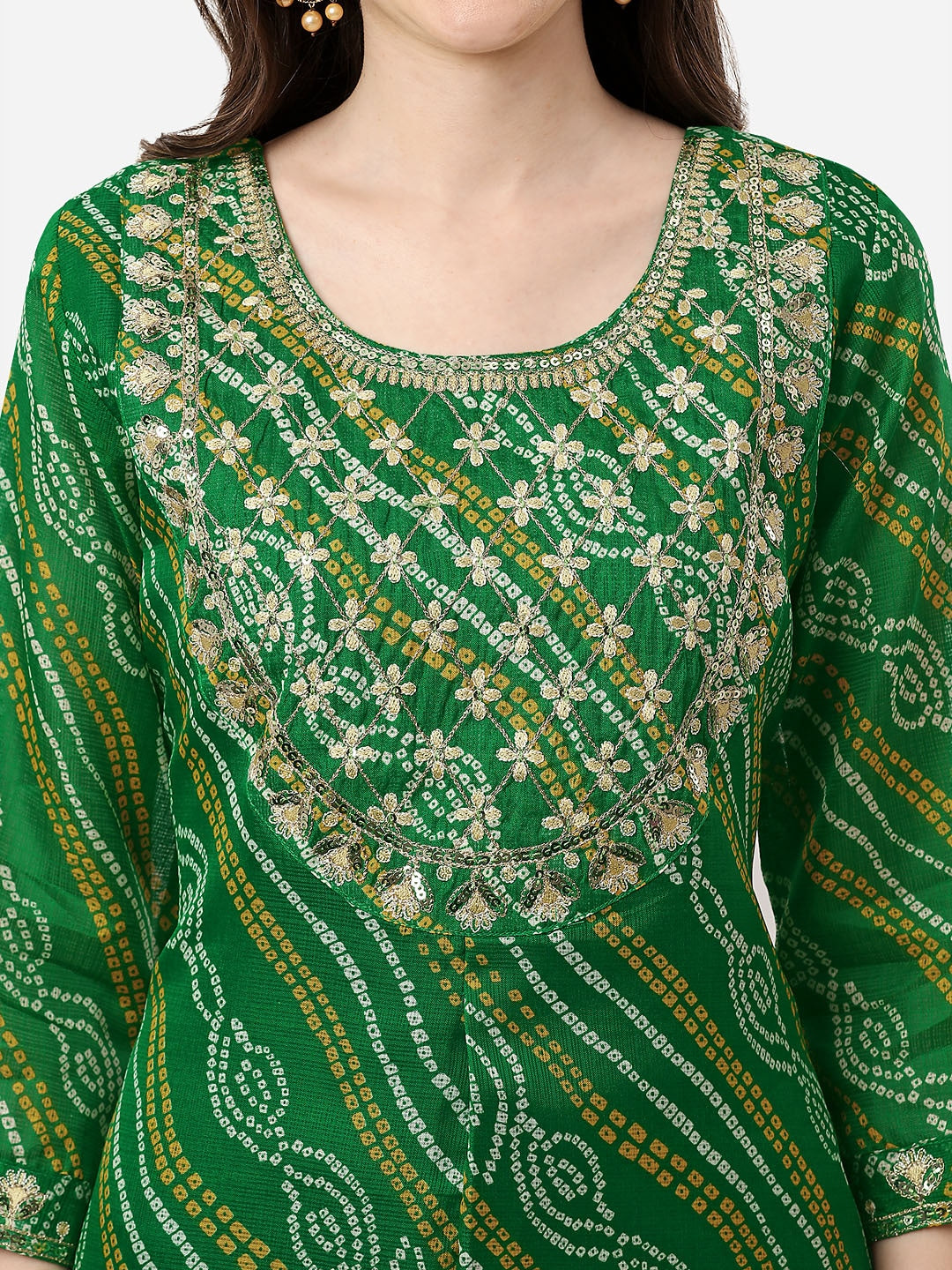 HERE&NOW Women Green Leheriya Printed Pure Cotton Kurta 