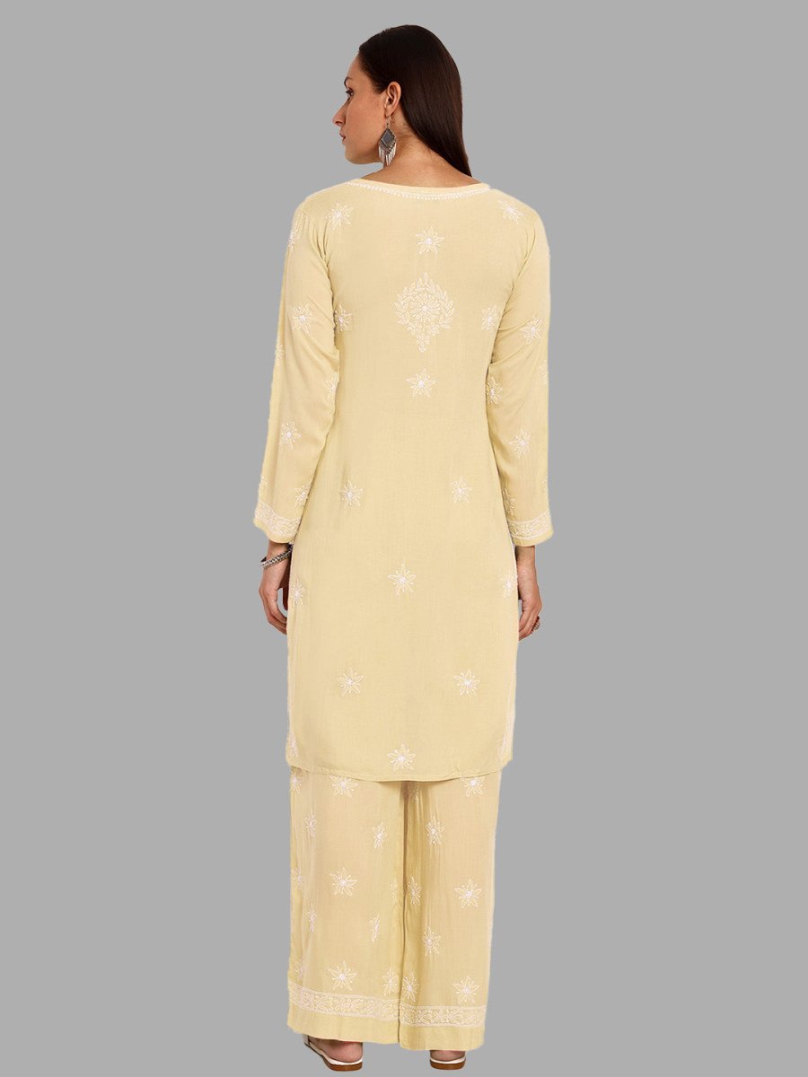 ADA Ethnic Motifs Embroidered Regular Chikankari Kurta with Palazzos 