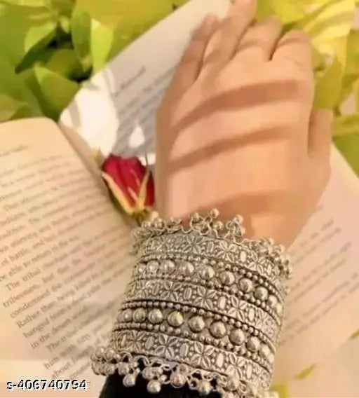 Tehzeeb Creations Women Silver Colour Oxidised Bangle With Ghungroo Style T | Grab2Buy