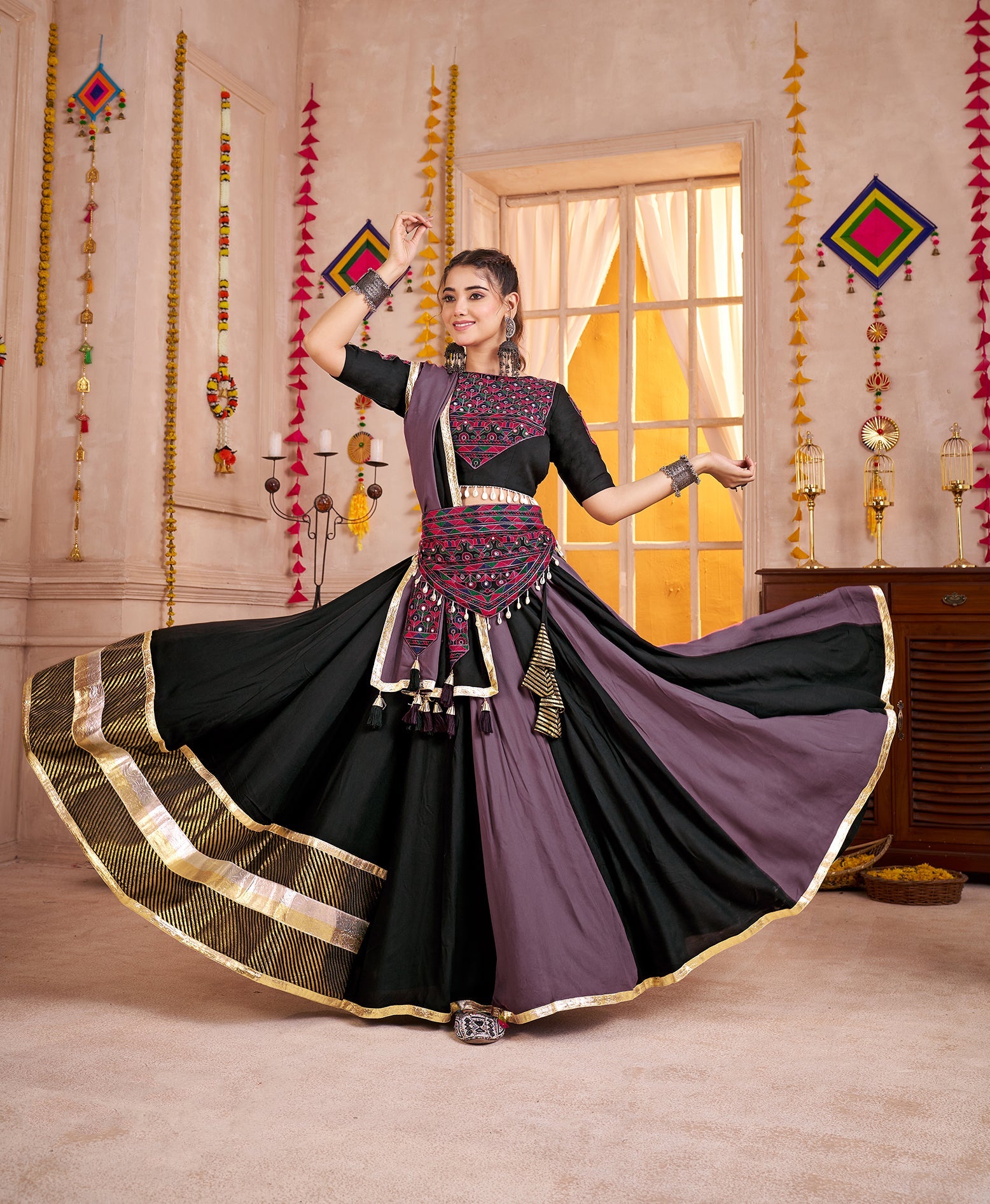 Monjolika Fashion Multicolor Viscose Cotton Navratri Chaniya Choli For Festival