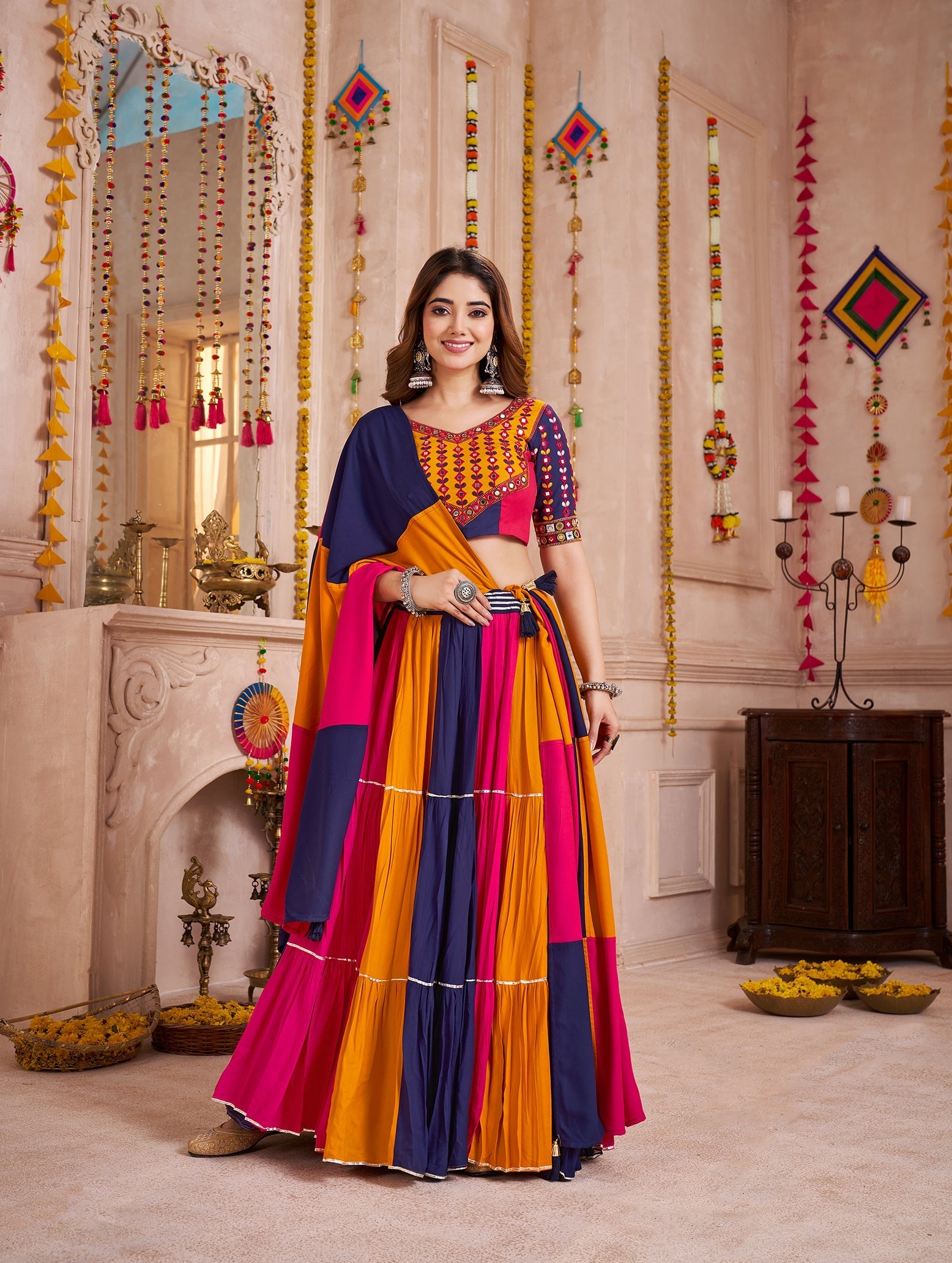 Monjolika Fashion Colorful Designer Viscose Cotton Navratri Chaniya Choli Set | Grab2Buy