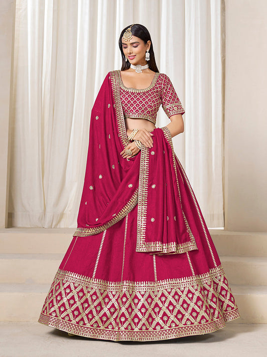 Monjolika Fashion Rani Pink Art Silk Wedding Wear Lehenga Choli Set
