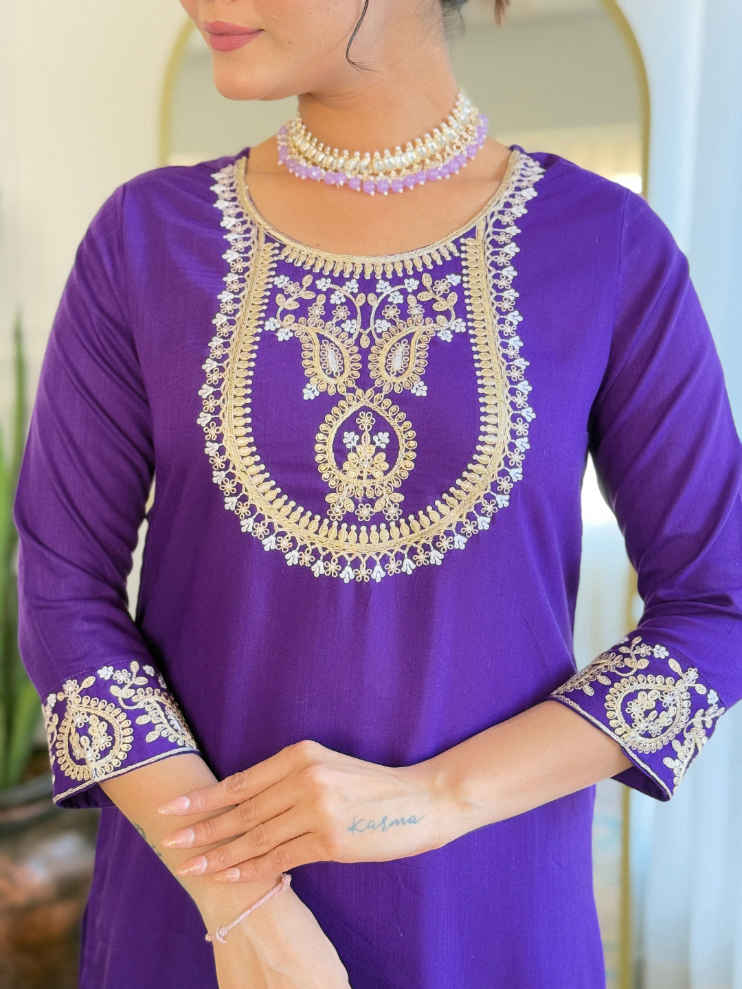 The52 Beautiful Embroidery Work with Rayon Slub Fabric Straight Kurta, Pant and Dupatta Set 