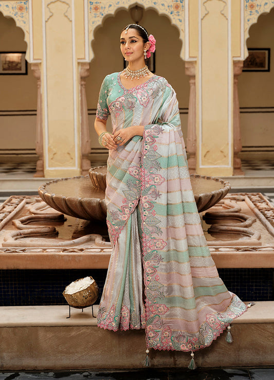 Monjolika Fashion Silk Blend Silk Saree In Multicolor With Rich Meenakari Zari Weaving