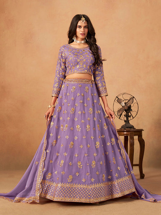 Monjolika Fashion Embroidered Lavender Organza Trendy Lehenga Choli