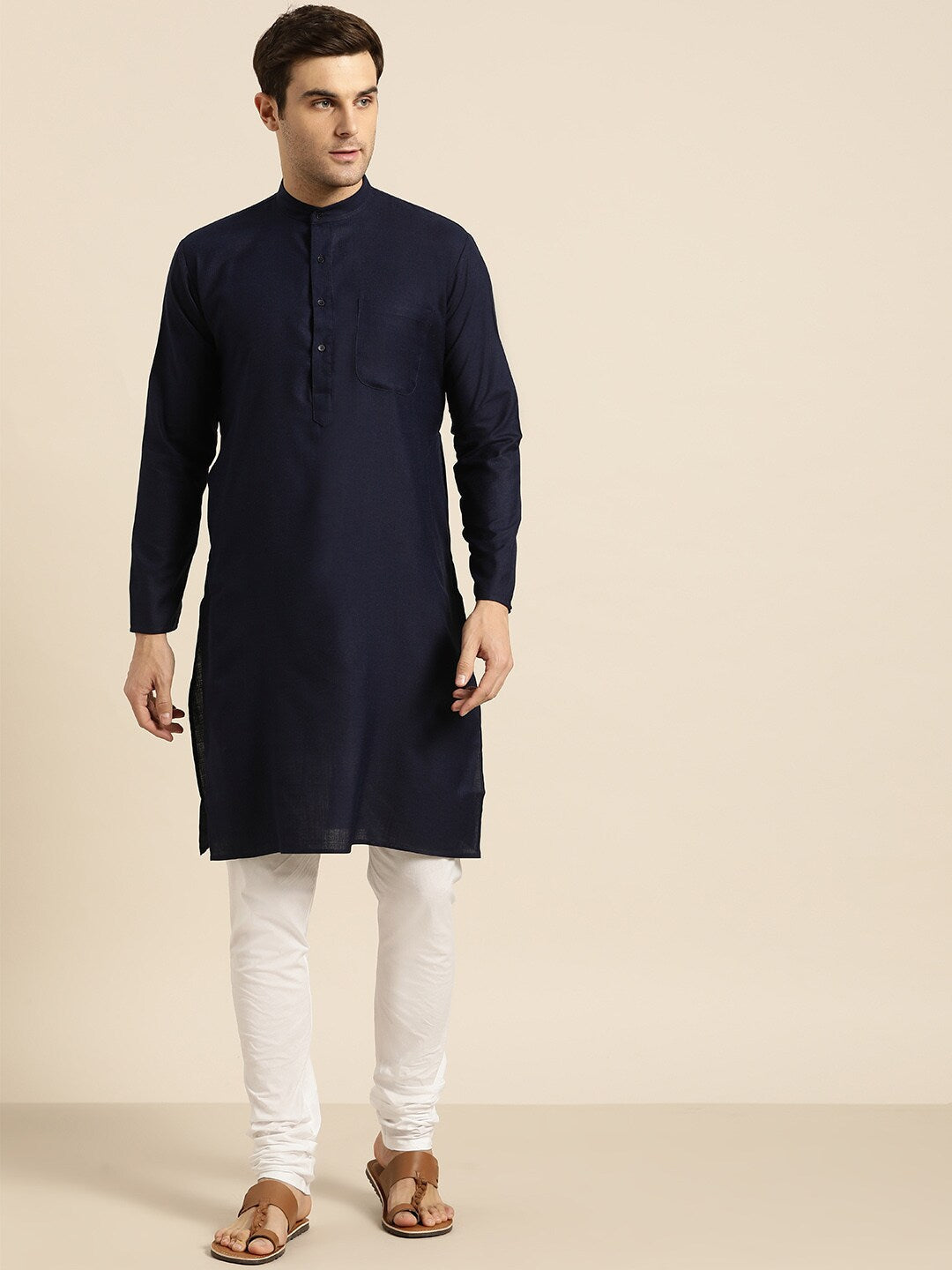Sojanya Men Navy Blue Solid Straight Kurta 