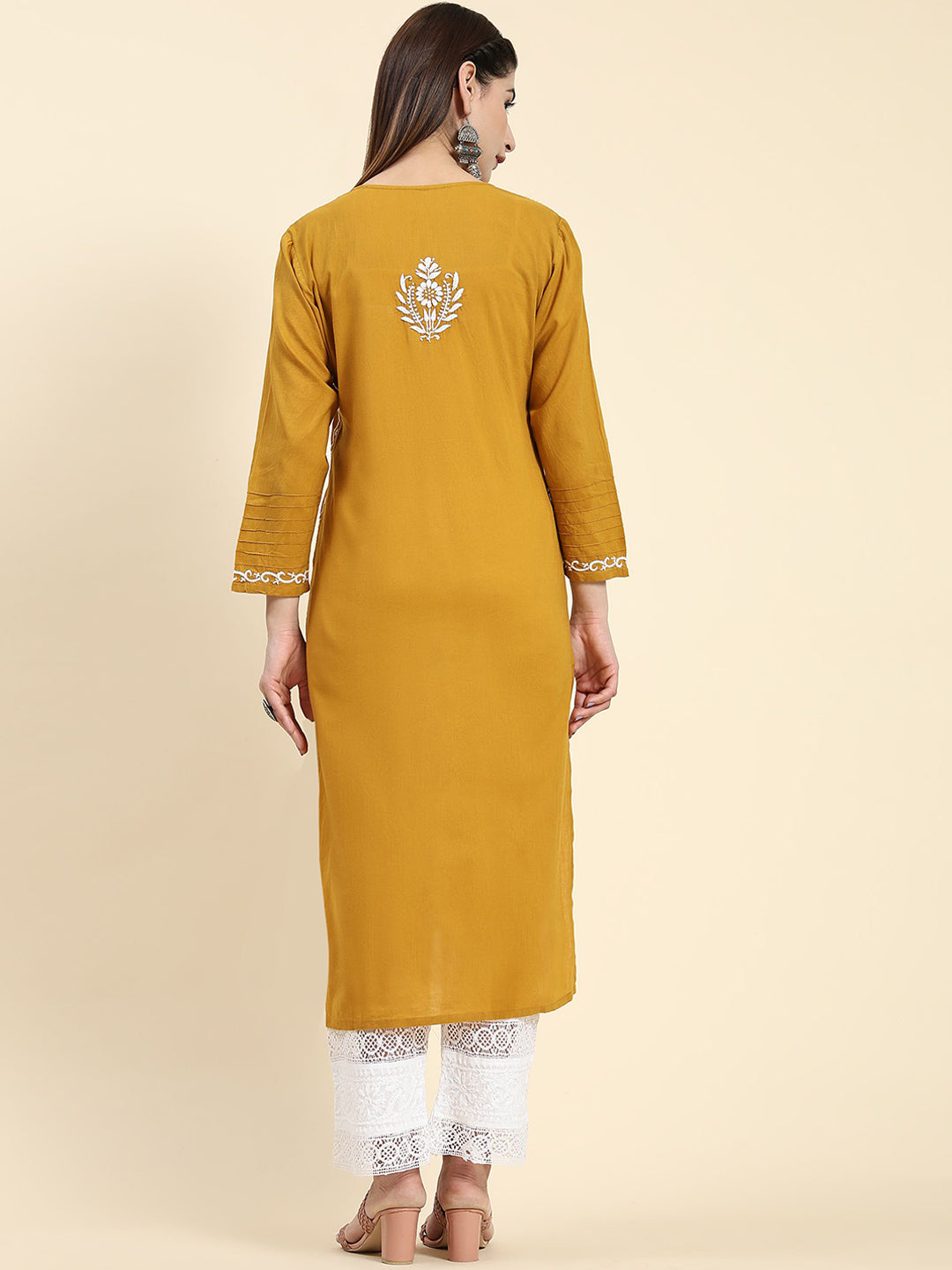 HOUSE OF KARI Ethnic Motifs Embroidered Chikankari Cotton Kurta 