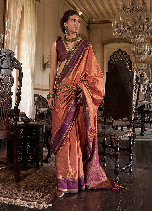 Monjolika Fashion Rust Exclusive Tussar Silk With Elegant Weaving Work Traditional Saree