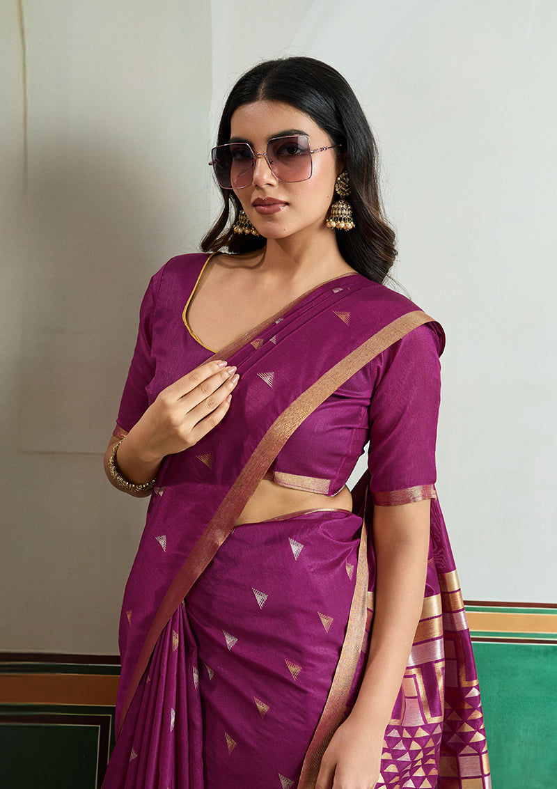 Monjolika Fashion Purple Handloom Weaving Silk Festival Wear Saree