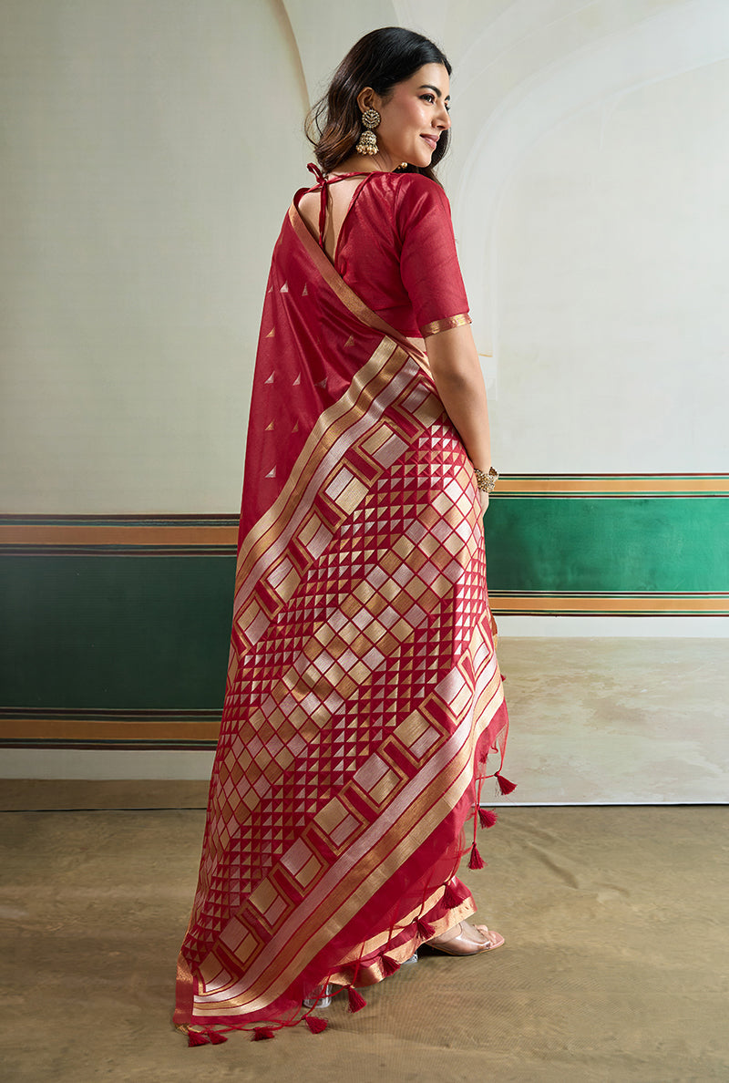 Monjolika Fashion Maroon Handloom Weaving Silk Festival Wear Saree
