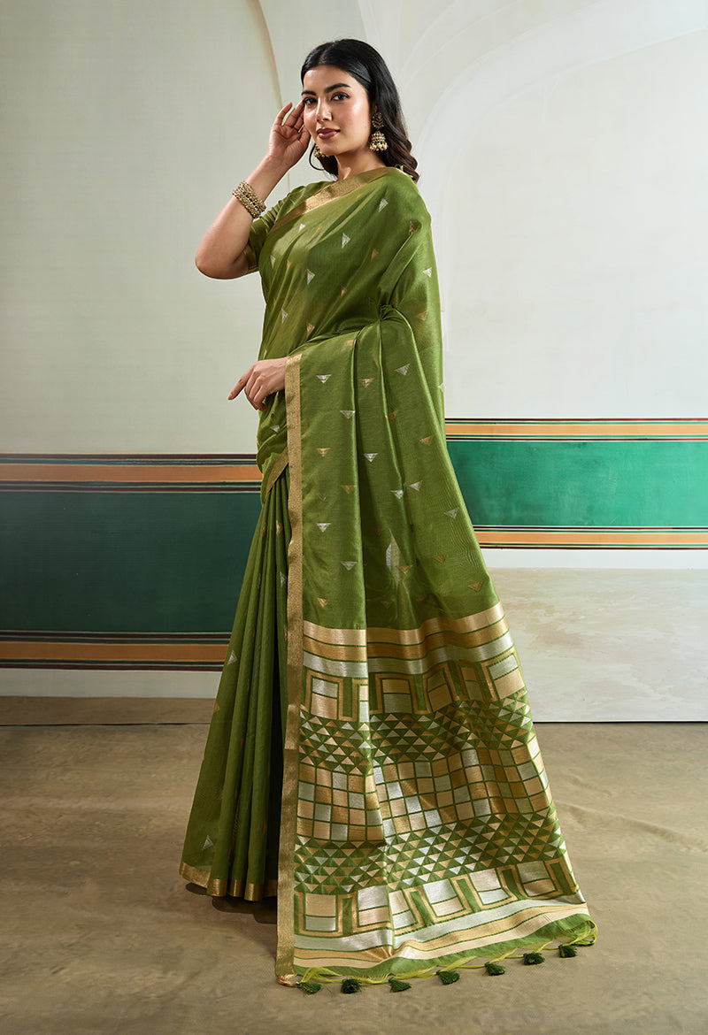 Monjolika Fashion Green Handloom Weaving Silk Festival Wear Saree