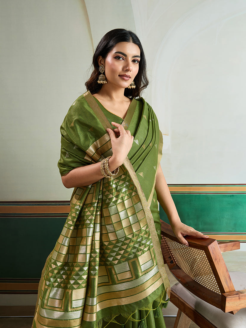 Monjolika Fashion Green Handloom Weaving Silk Festival Wear Saree
