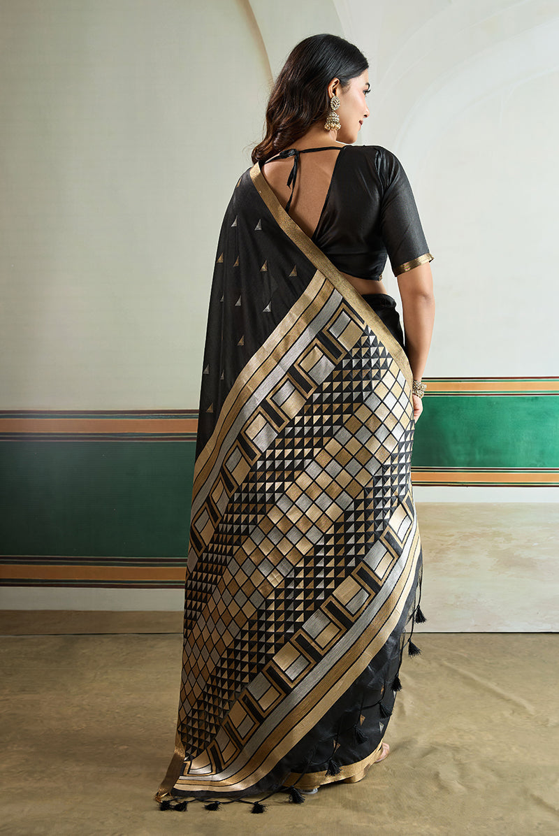 Monjolika Fashion Black Handloom Weaving Silk Festival Wear Saree