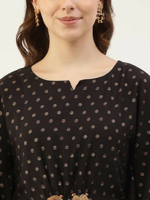 FIORRA Women's Black Poly Crepe Kaftan Type Kurta Set 