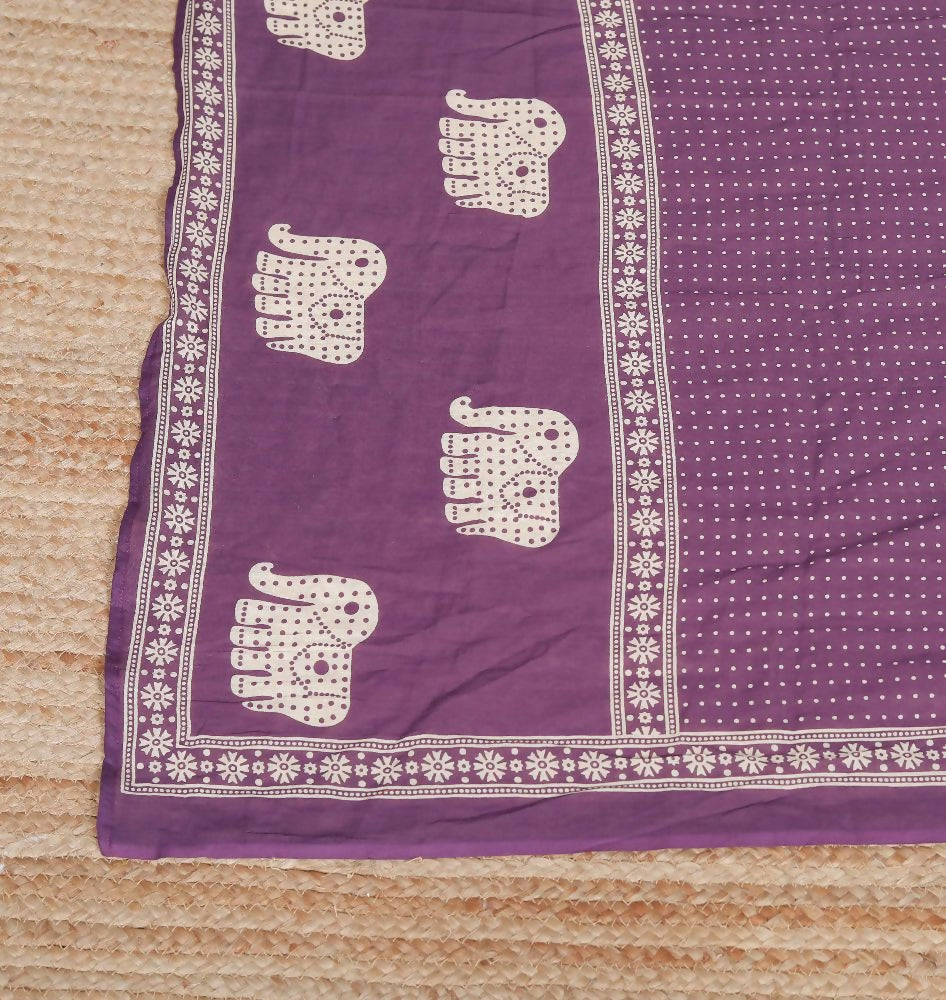Miravan Womens Purple Cotton Animal Print Kurta With Palazzo And Dupatta