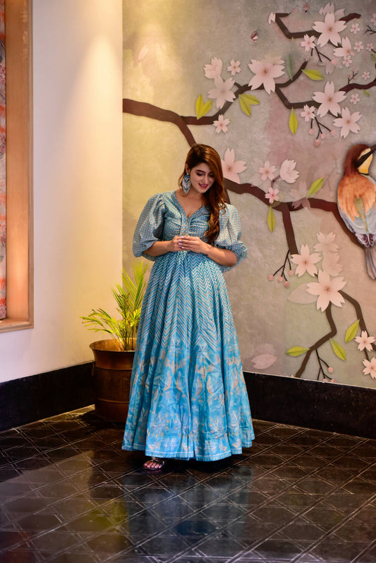 Casual Designer Sky Cotton Silk Gown - Anbazaar - Grab2buy