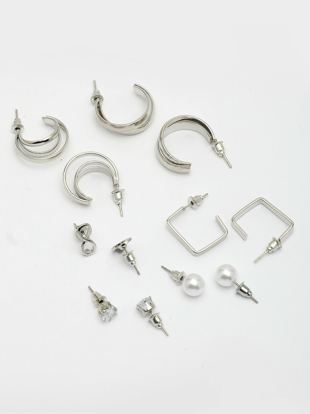 NVR Women's Set of 6 Silver-Plated Contemporary Half Hoop Earrings 