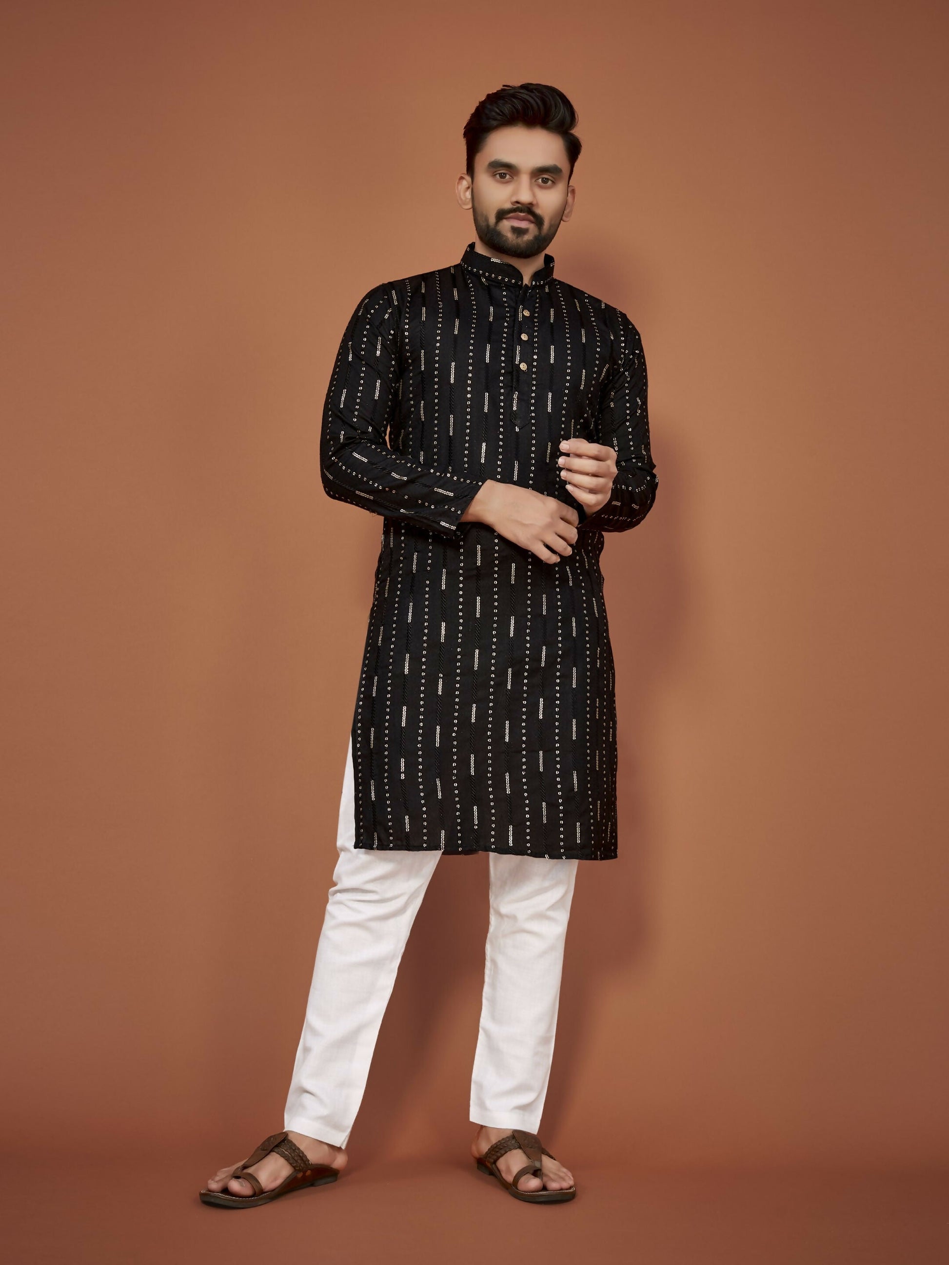 Anaita Black Embroidered Cotton Straight Kurta