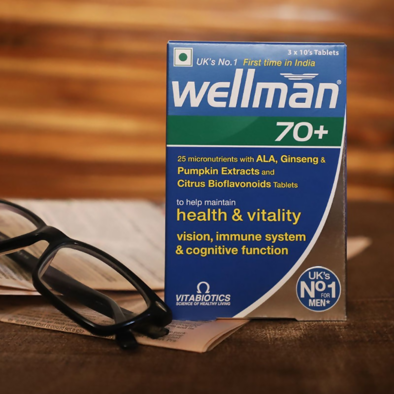Wellman 70+ UK's No.1 Multivitamin Tablets) For Men Above 70 (Pumpkin Seed Bioflavonoids, Ginseng & More 