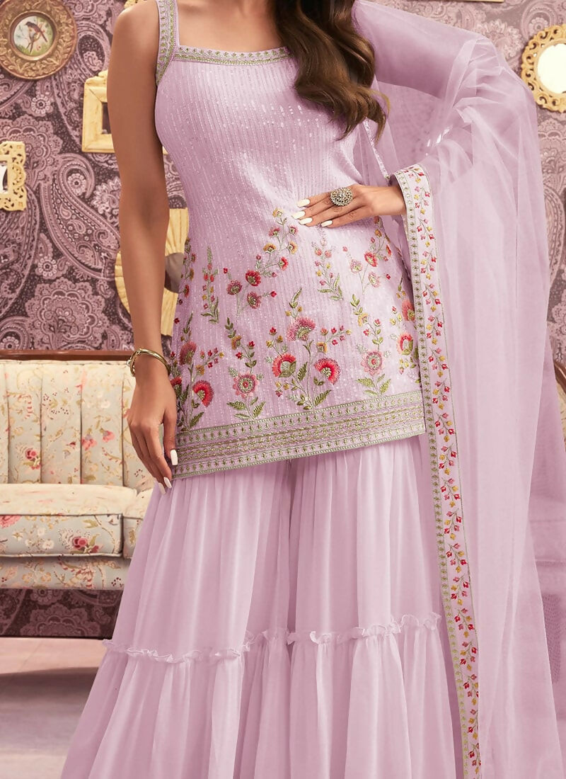 Vastranavya Malaika Arora Cream Georgette Embroidered Sequins Palazzo Suit  Grab2Buy Vastranavya Grab2Buy