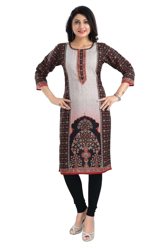 Snehal Creations Black Beauty Designer Digital Print Cotton Slub Fabric Long Kurti Tunic