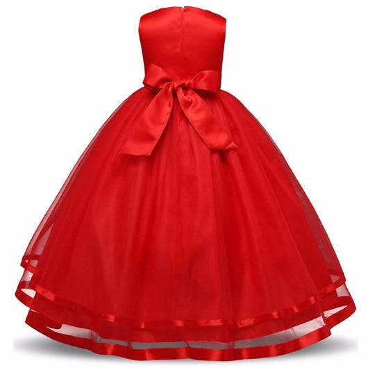 Asmaani Baby Girl's Red Color Satin A-Line Maxi Full Length Dress (AS-DRESS_22061) - Grab2buy