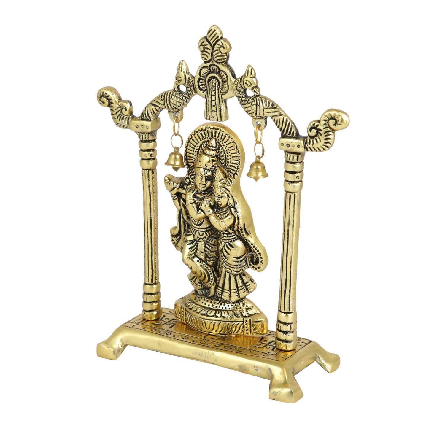 Collectible India Metal Gold-Polished Radha Krishna Idol 
