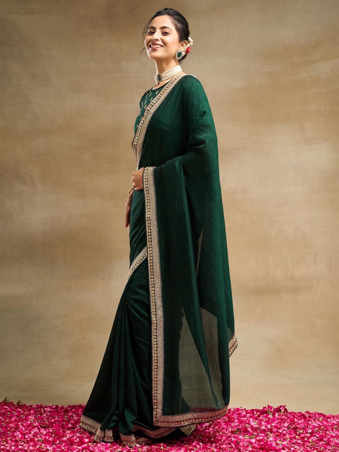 kasee Solid Embroidered Pure Silk Saree