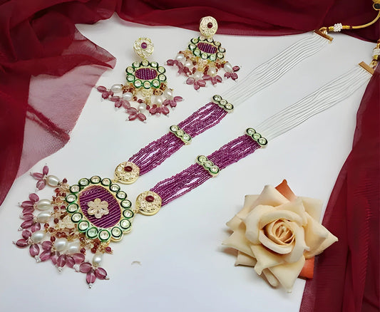 Jewel City Handcrafted Kundan Meenakari Polki Amethyst Statement Necklace Set - Ethnic Bridal Elegance | Grab2Buy