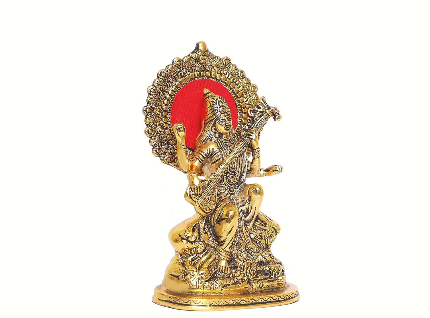 KridayKraft Gold-Polished Maa Saraswati Metal Statue 