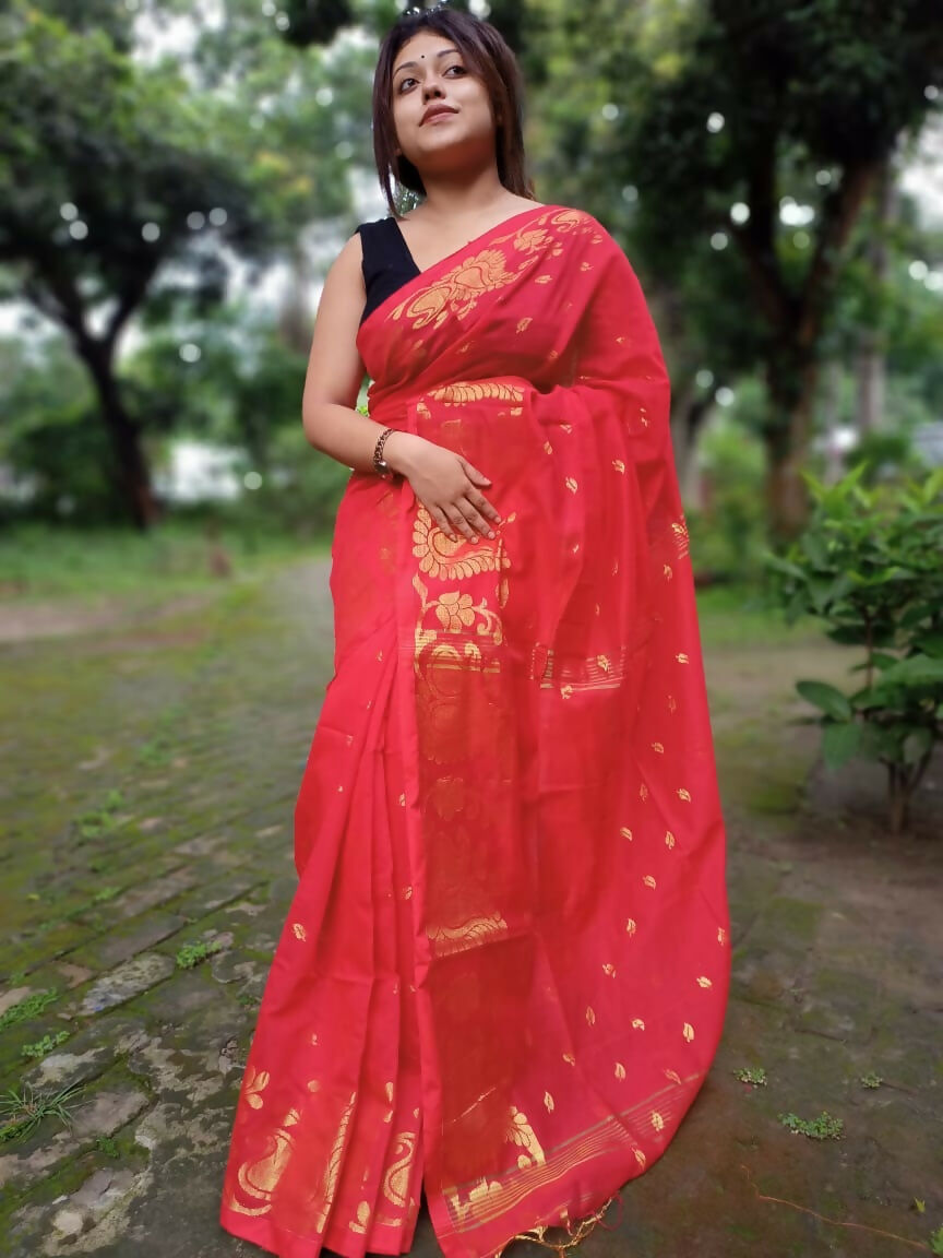 Exclusive Collection Red Beautiful Cotton Silk Grab2Buy 