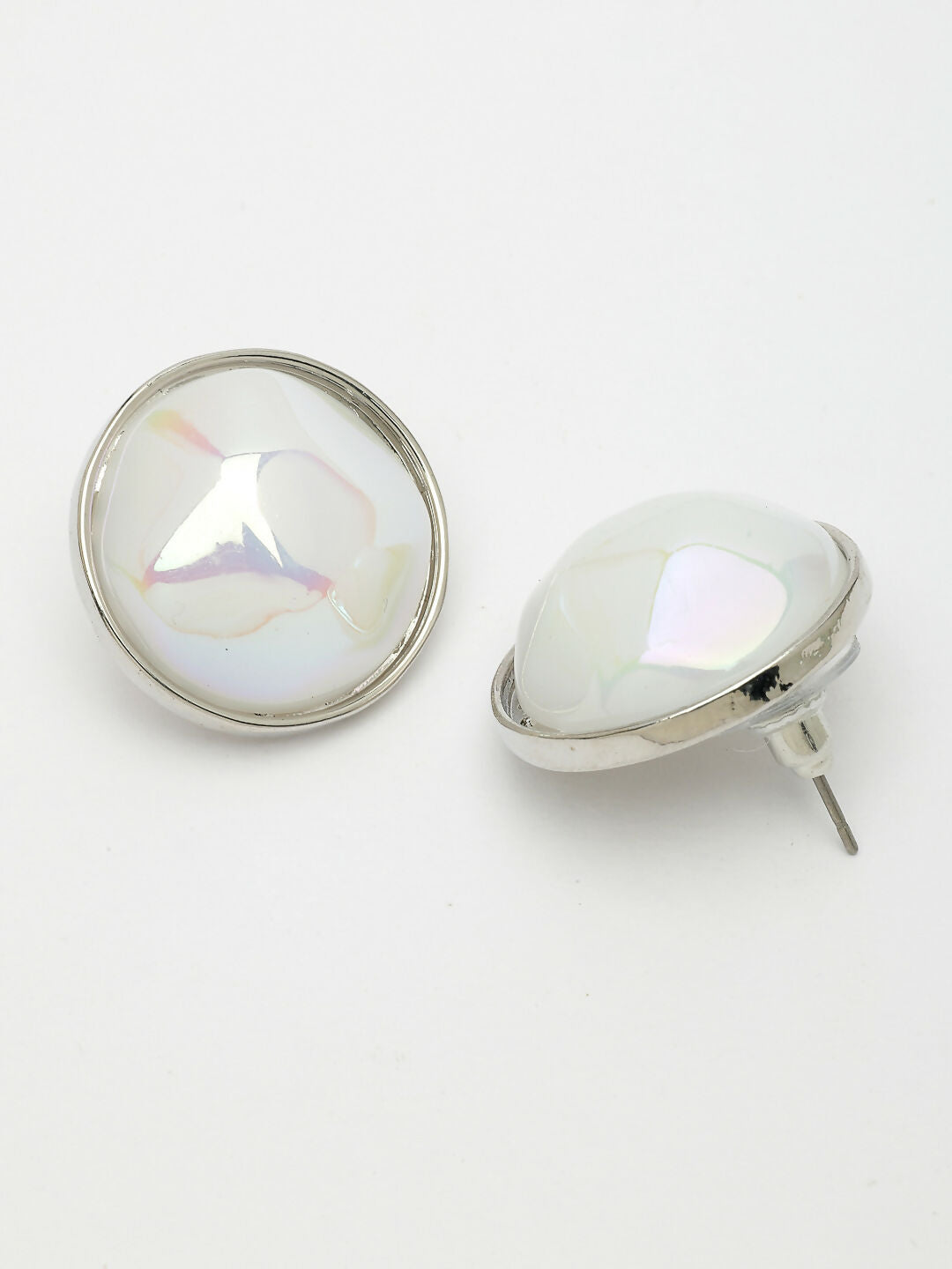NVR Wome's Silver-Plated Pearl Studded Circular Studs Earring 