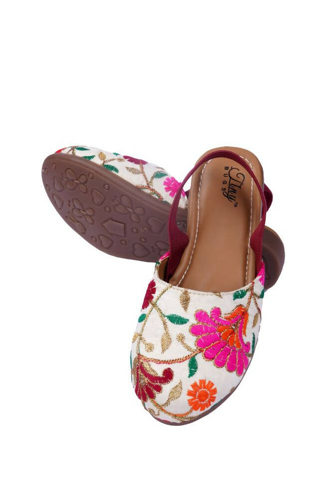 Tiny Bugs Girls Embroidered Strap Ethnic Jutis-Beige  Grab2Buy Tiny Bugs Grab2Buy