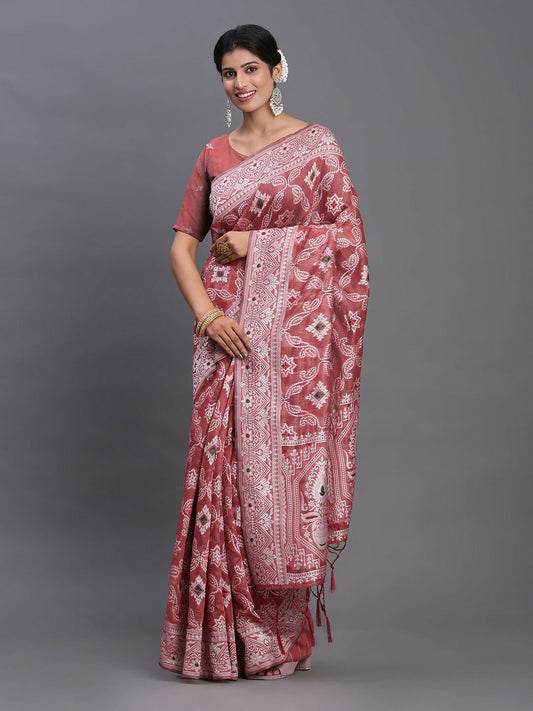 Shree Shyam Fashion Linen Cotton Peach Saree