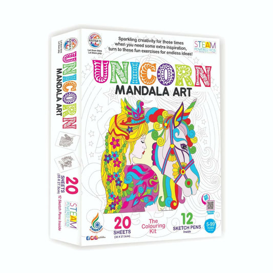 Sardar Ji Ki Dukan Ratna's Mandala Art Unicorn The Colouring Kit 20 Sheets With 12 Sketch Pens Inside - Grab2buy