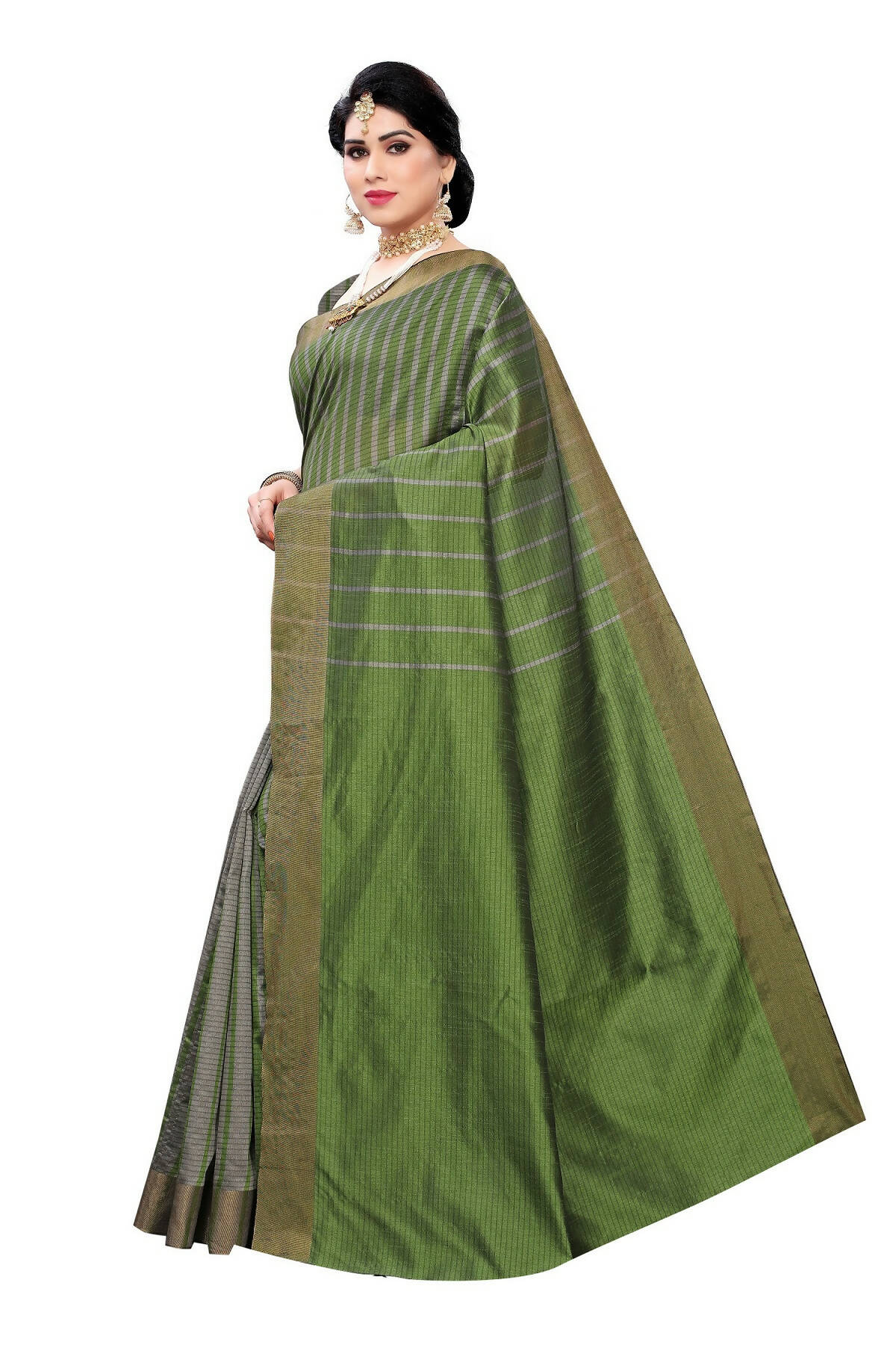 Vamika Paithani Green Cotton Silk Weaving Grab2Buy (Paithani Green) 