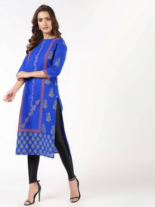 Aniyah Cotton Block Printed Straight Kurta Blue (AN-140K) 