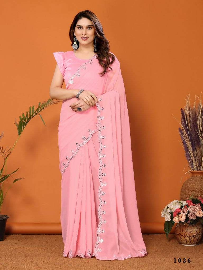 Partywear Designer Light Pink Georgette Fancy Saree - Starwalk
