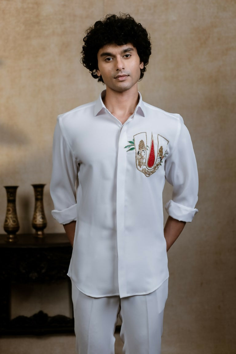 British White Sri Vari Sutra Shirt By Hilo Design 