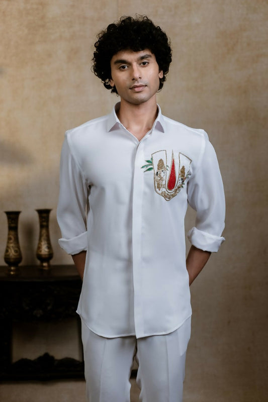 British White Sri Vari Sutra Shirt By Hilo Design 