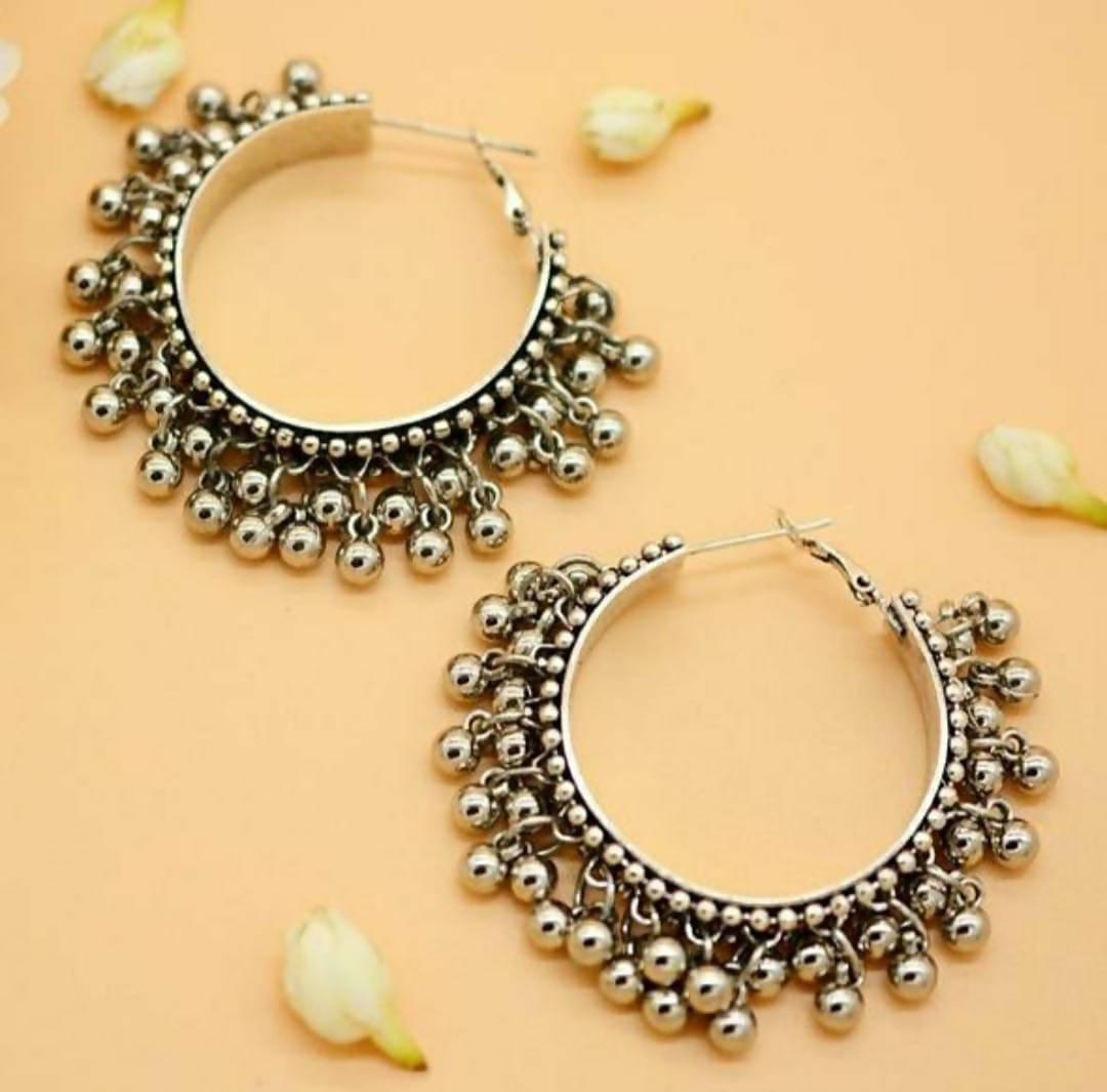 Mominos Fashion Traditional Oxidised Afghani Ghungroo Style Small Hoop Earrings - Grab2buy