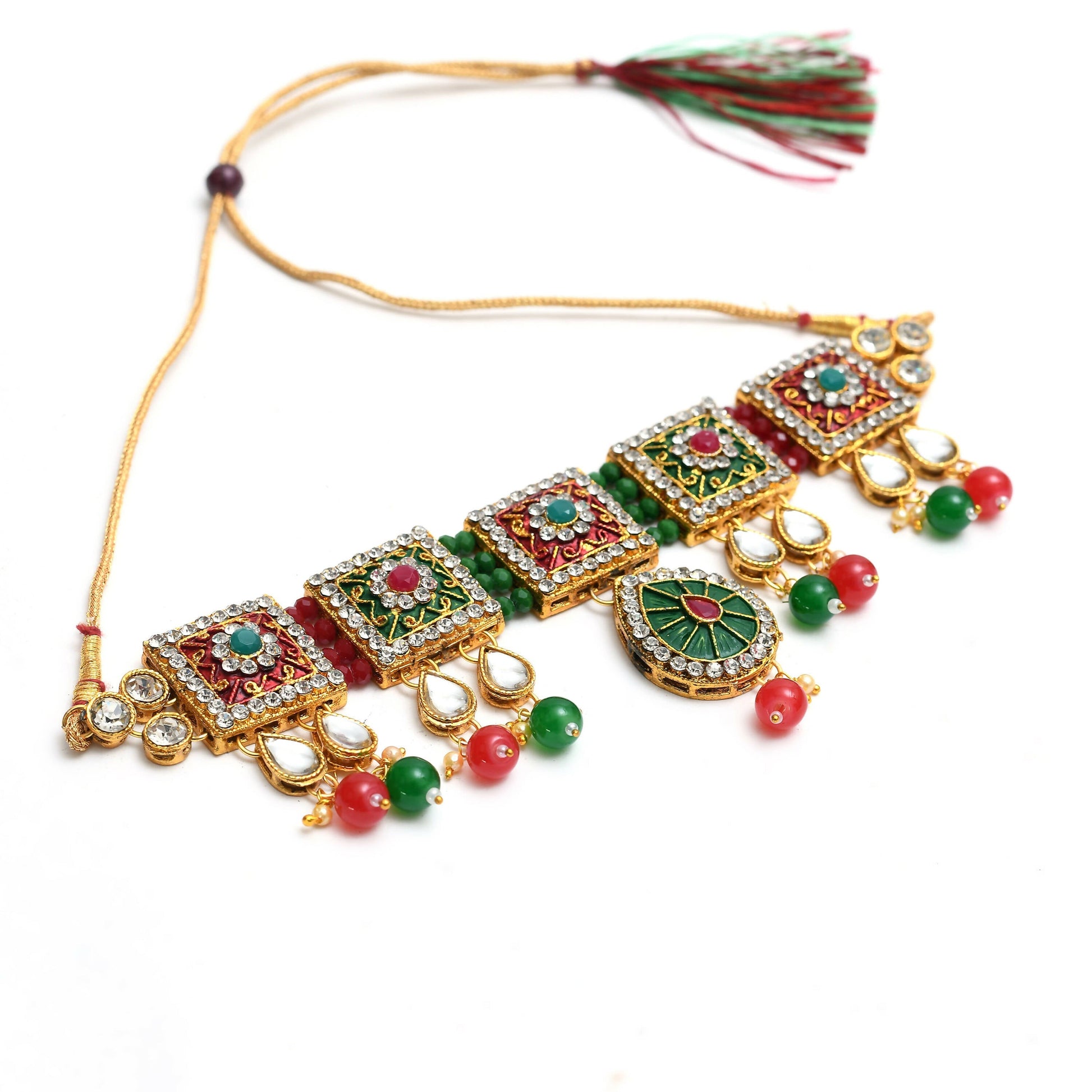 Mominos Fashion Johar Kamal Gold-Polished Brass Finish Meena & Pearls Work Choker For Women | Swadesiicart