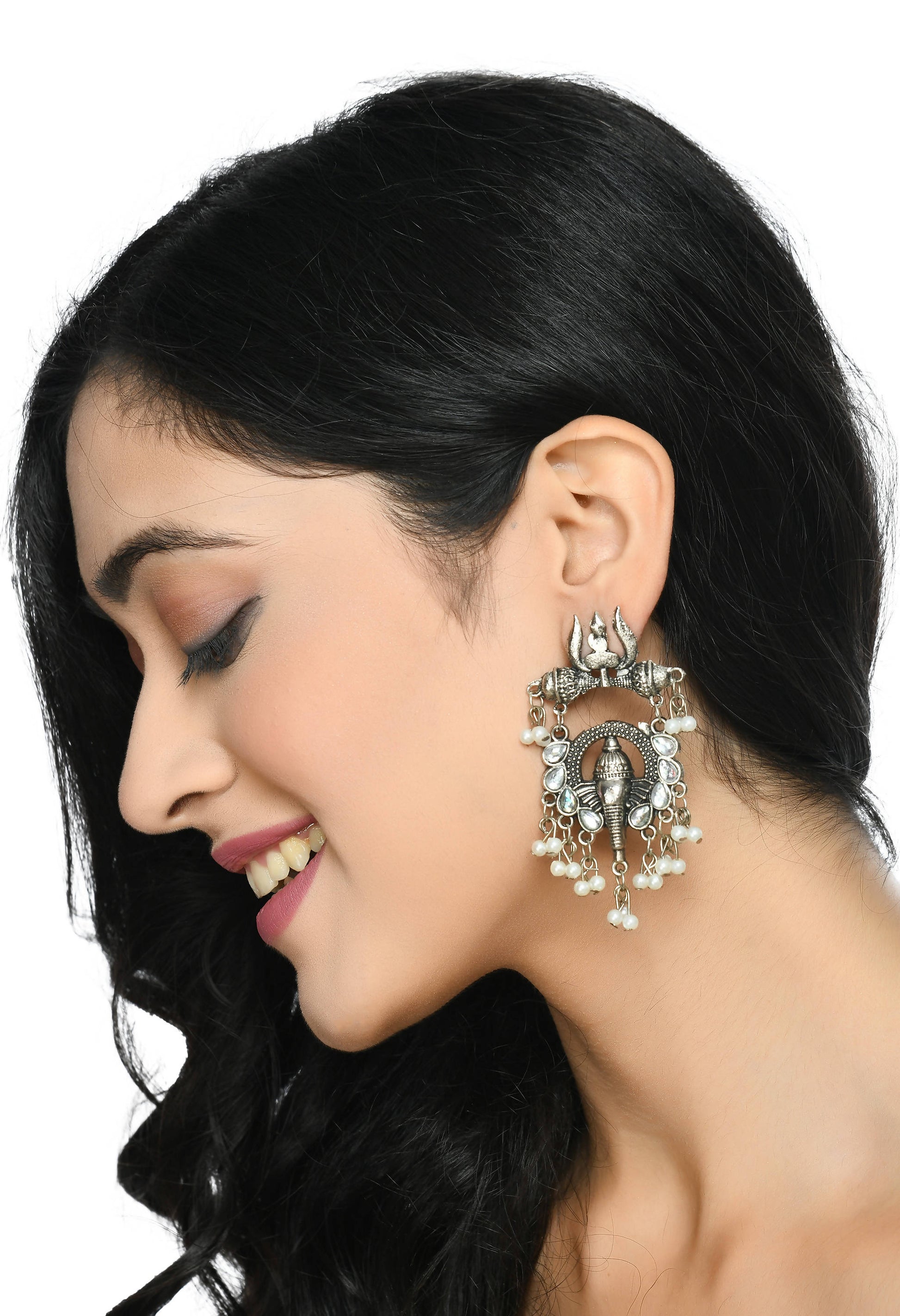 Mominos Fashion Johar Kamal Ganesh Design Silver Color Earrings 