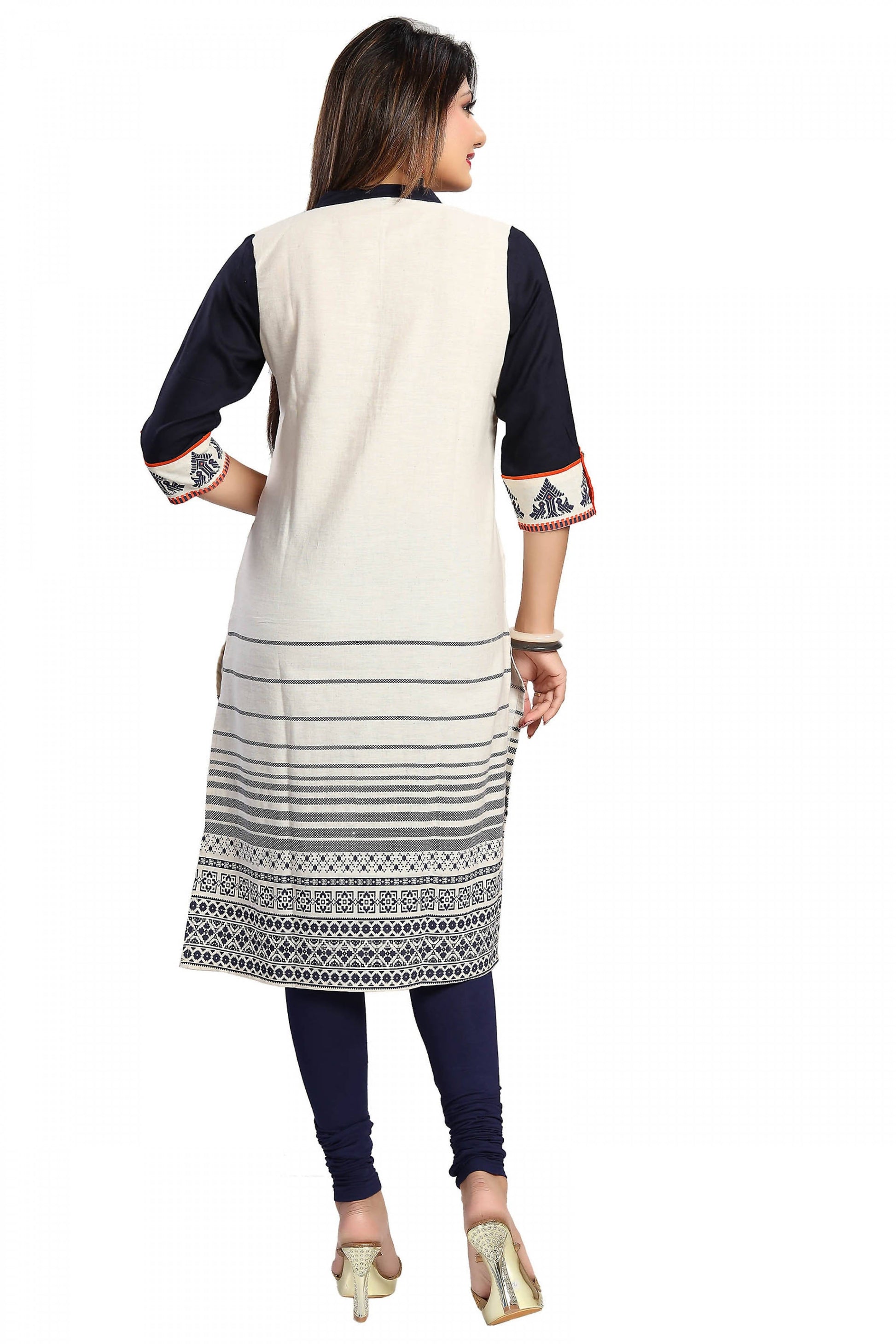 Snehal Creations Curiously Contemporary Cream Cotton Tunic With Print Design