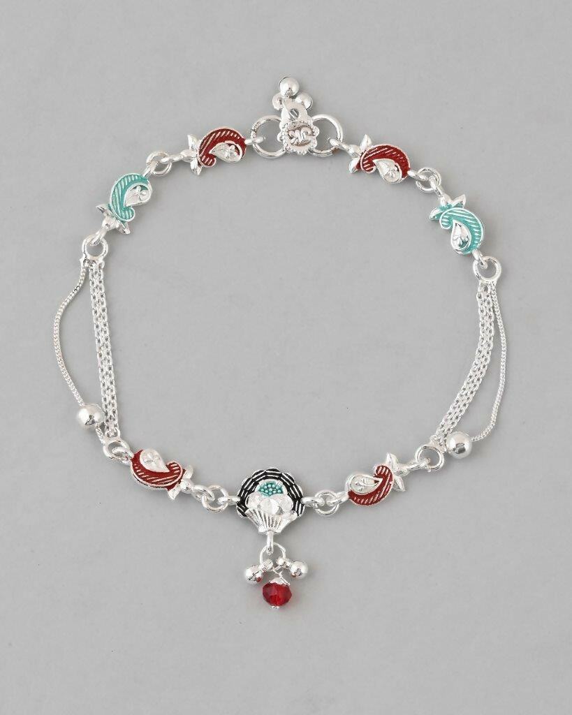 VOJ Set of 2 Traditional Stone Studded Mutli Color Designer Anklet 