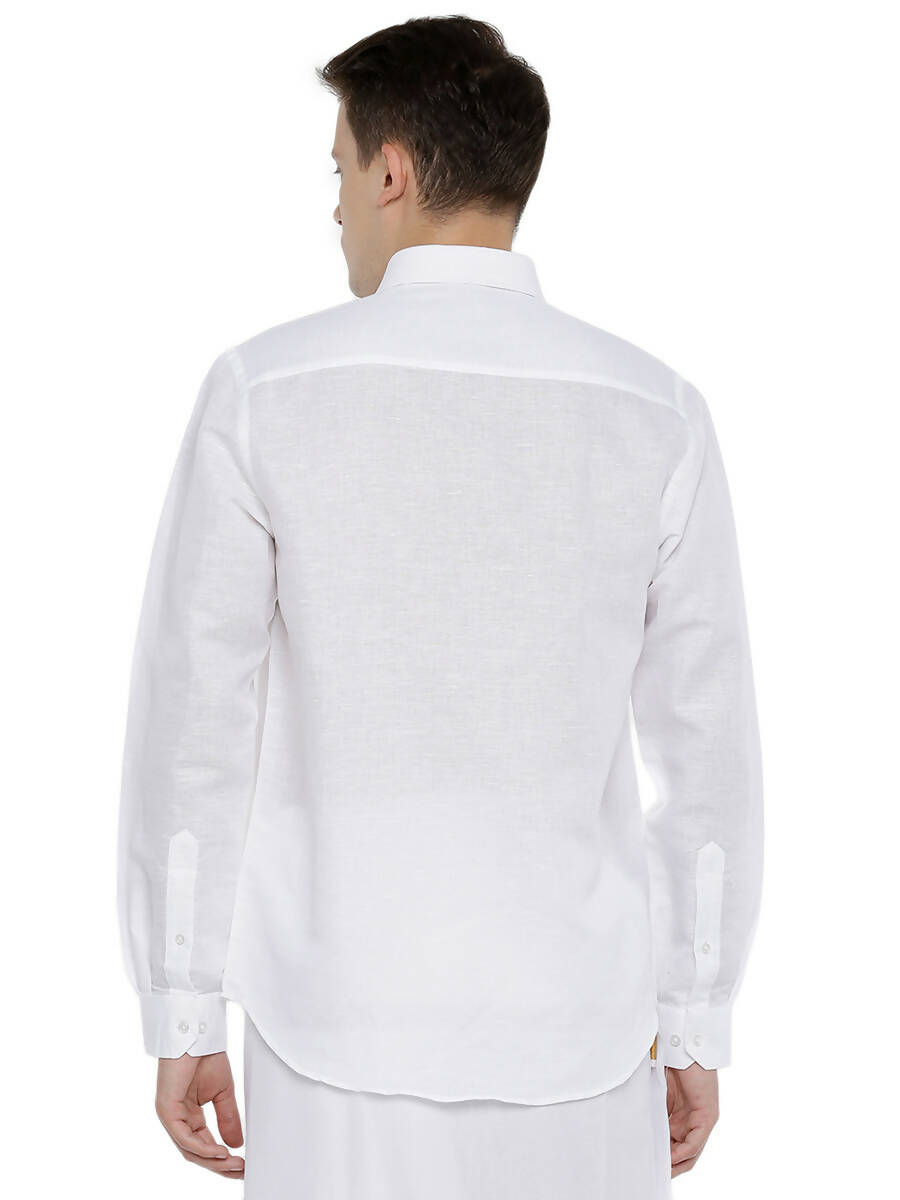 Ramraj Cotton Linen Mens Full Sleeve White Shirt Plus Size - RR Linen 