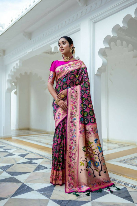 Aastha Fashion Bottle Green Woven Paithani Silk Saree with Blouse - Grab2buy