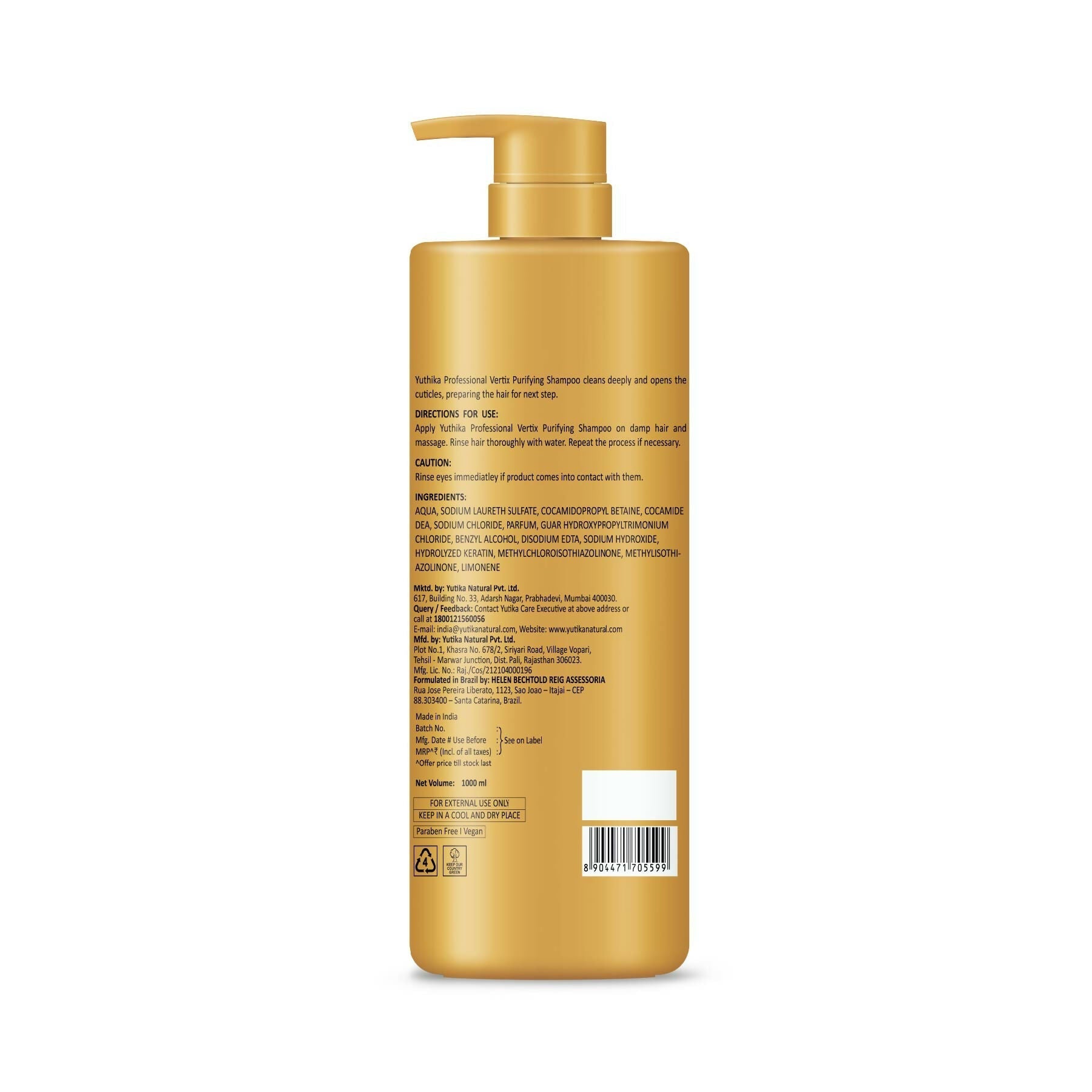 Yuthika Professional Vertix Hydrolyzed Keratin Purifying Shampoo  Grab2Buy Yuthika Grab2Buy